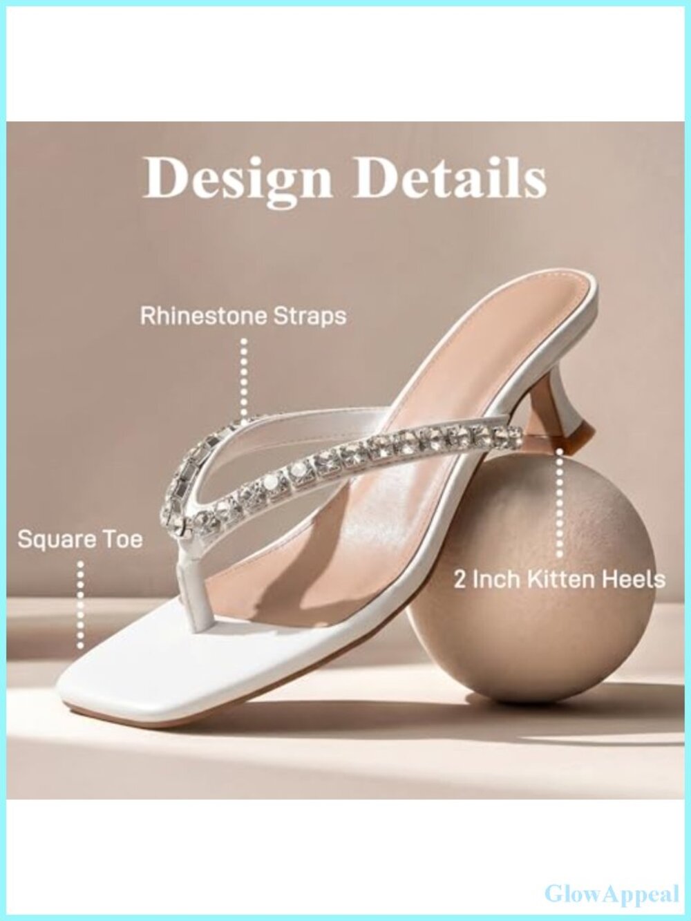Rhinestone Square Toe Kitten Heel Flip Flop Sandals - Picture 3 of 6